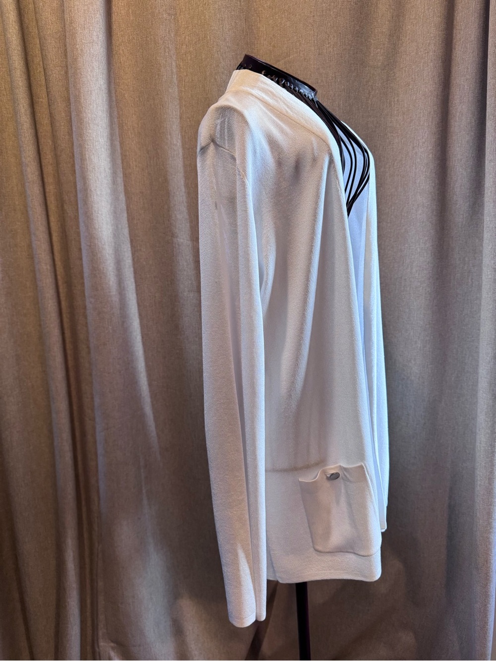 Anne Klein - Womens - Open Front Knit Cardigan with Pockets - White - Size M - Picture 2 of 6